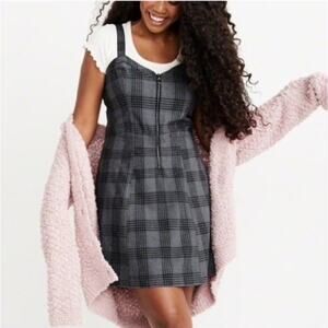 Abercrombie & Fitch Button Front Grey Glen Plaid Overall Dress Small